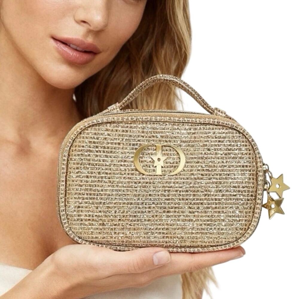 DIOR Limited Edition Holiday 2025 Cosmetic Pouch in Gold Shimmer, New in Box